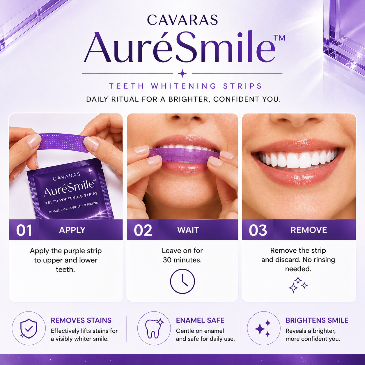 AuréSmile purple whitening strip for a brighter smile